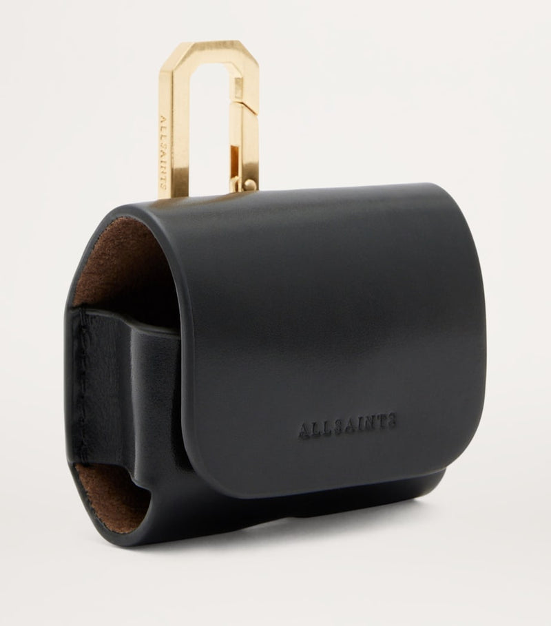 AllSaints black calfskin AirPods case with gold-tone carabiner - British product