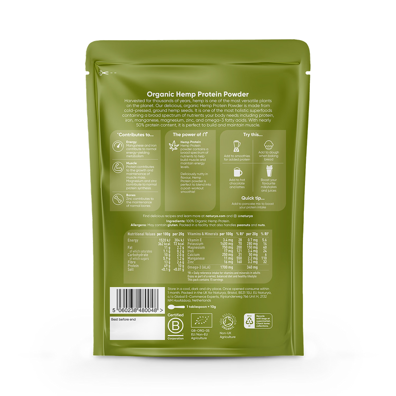 Naturya organic hemp protein powder 300g, UK version