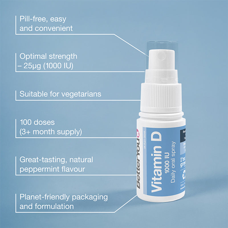 BetterYou Vitamin D1000 Daily Oral Spray Natural Peppermint Flavour 15ml