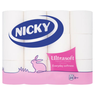 Nicky Ultrasoft 3 ply toilet tissue 24 rolls, imported from the UK