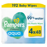 Pampers Harmonie Aqua Plastic Free Baby Wipes 4 Packs (192 wipes), imported from the UK