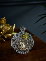 Clear Bee Glass Trinket Dish with Gold Bee Detailing and Removable Lid, 11x10x10cm