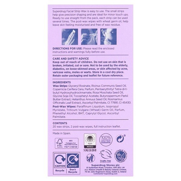 Superdrug Sensitive Facial Wax Strips x20 GOODS Superdrug