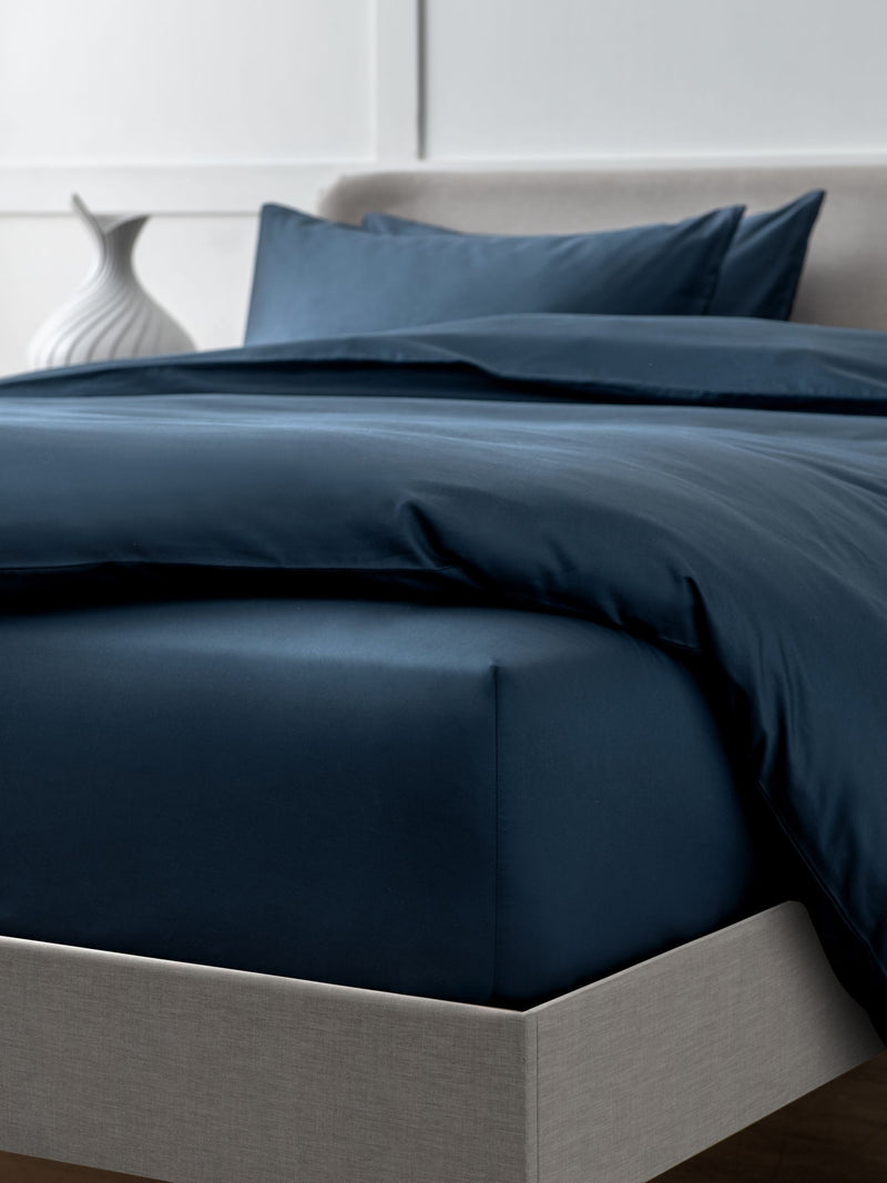 Navy Luxe Egyptian Cotton Deep Fitted Bed Sheet, imported from the UK