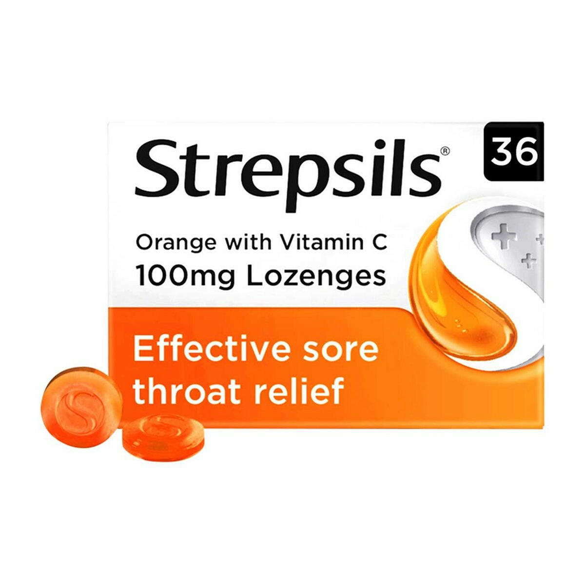 Strepsils Orange with Vitamin C (100mg) Lozenges - 36 Lozenges GOODS Boots