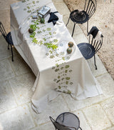 Barbade Tablecloth with Palm Print Embroidery on Natural Linen, 170cm x 320cm