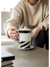 Mikasa White Luxe Deco Stacking Teapot and Cup for One Tea Set