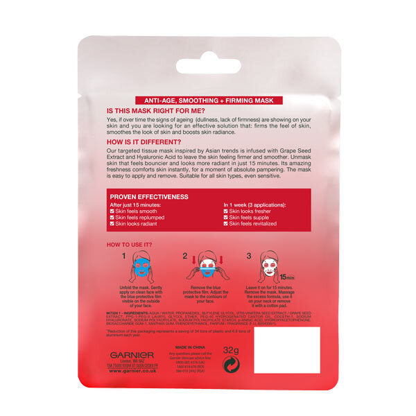 Garnier Ultralift Anti-Ageing Sheet Mask 28g, UK version