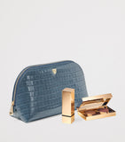 Aspinal of London small leather croc-embossed cosmetic case - British product