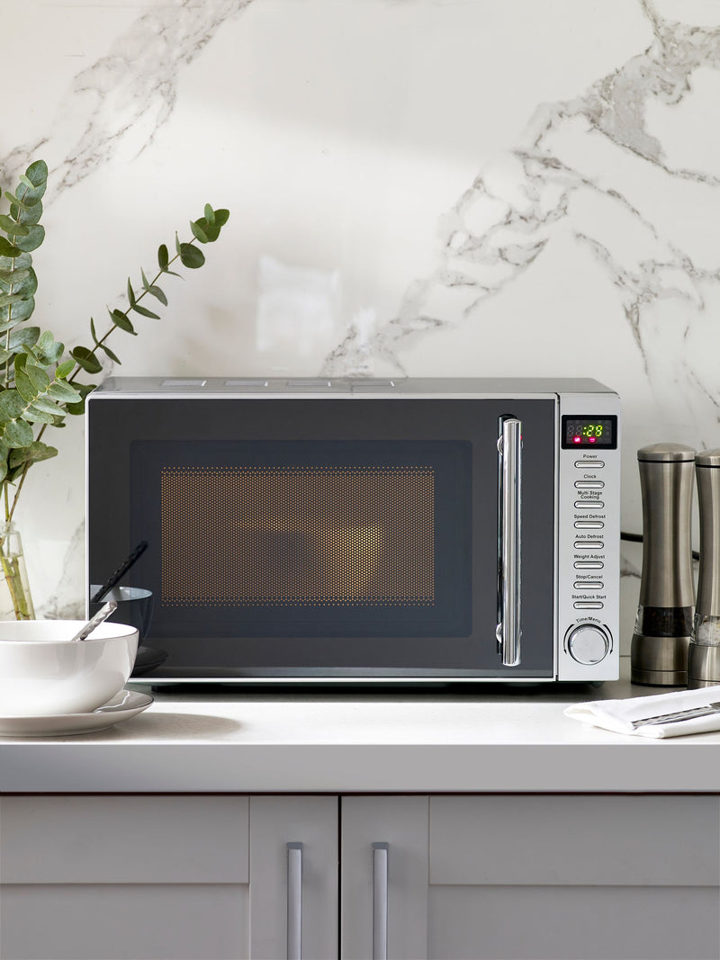 Polished chrome digital microwave oven 20L, imported from the UK