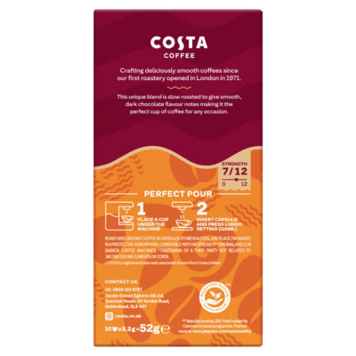 Costa Coffee smooth medium roast lungo pods x10 - British product