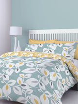 Catherine Lansfield Teal Blue Inga Leaf Duvet Cover and Pillowcase Set