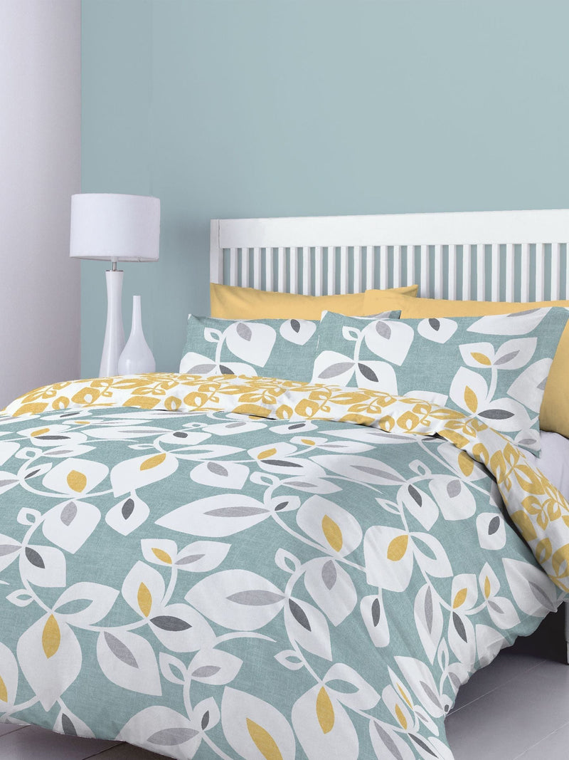 Catherine Lansfield Teal Blue Inga Leaf Duvet Cover and Pillowcase Set