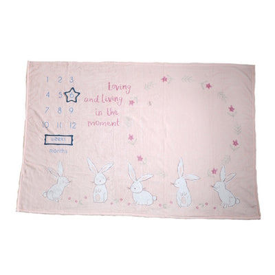 Ziggle Baby Milestone Blanket Pink Bunnies Fleece 120cm x 100cm