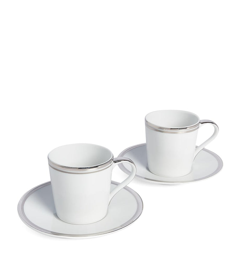 Ralph Lauren Home hand-painted porcelain espresso cup and saucer set with platinum trims, set of 2, imported from the UK