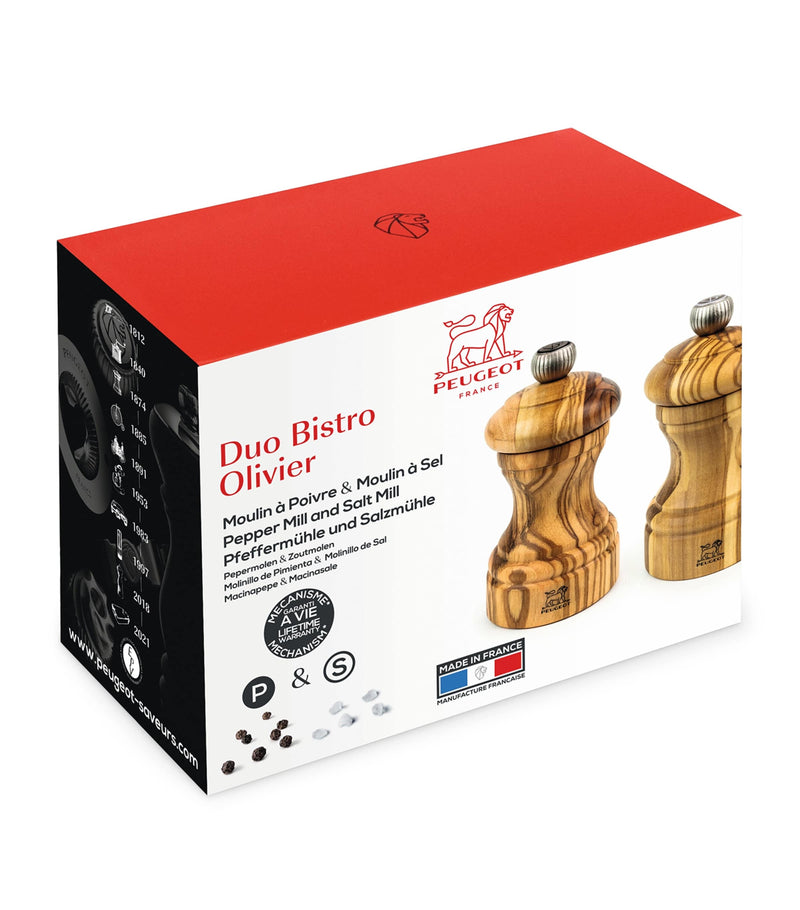 Peugeot olive wood salt pepper mill set 10cm, imported from the UK