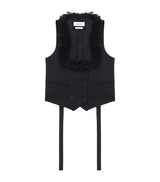 Wool Waistcoat with Lace Ruffles and Square Neckline