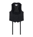 Wool Waistcoat with Lace Ruffles and Square Neckline