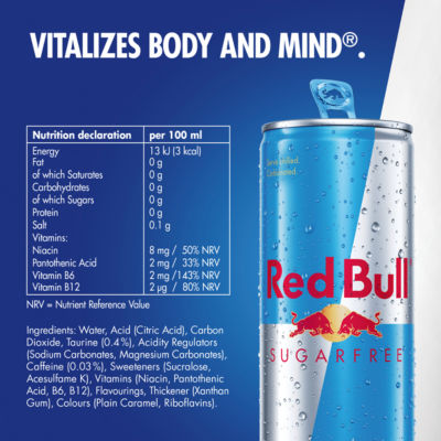 Red Bull sugarfree energy drink 12 pack 250ml cans, imported from the UK