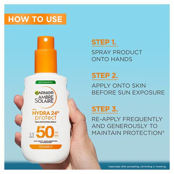 Garnier Ambre Solaire Hydra 24 SPF 50 Sun Spray 150ml - British product