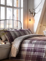 Dreams & Drapes Purple Colville Check Supersoft 100% Brushed Cotton Duvet Cover and Pillowcase Set
