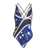 Plunge Neck Swimsuit with All-Over Print in Nylon and Elastane