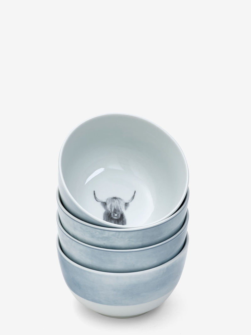 Teal blue Hamish porcelain bowls set of 4, 14cm diameter (British brand)
