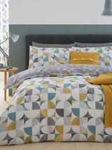 Catherine Lansfield Grey Retro Circles Geo Duvet Cover and Pillowcase Set