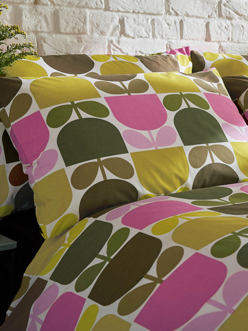 Orla Kiely Green Multi Block Stem duvet cover set, imported from the UK