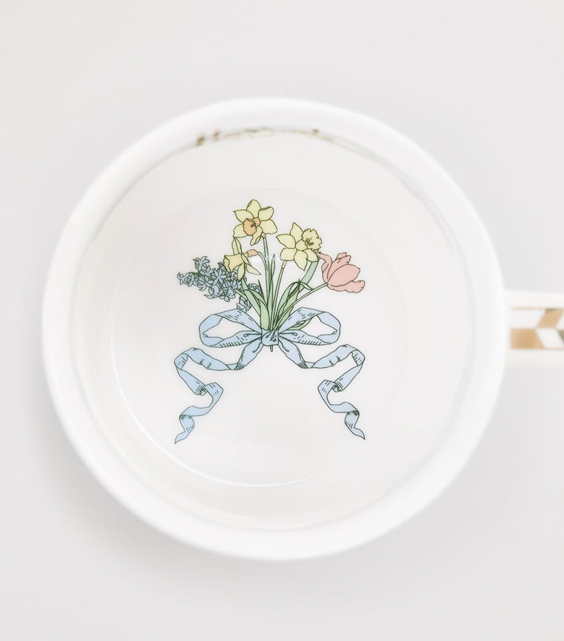 Harrods bone china spring mug with floral and lamb designs, UK version