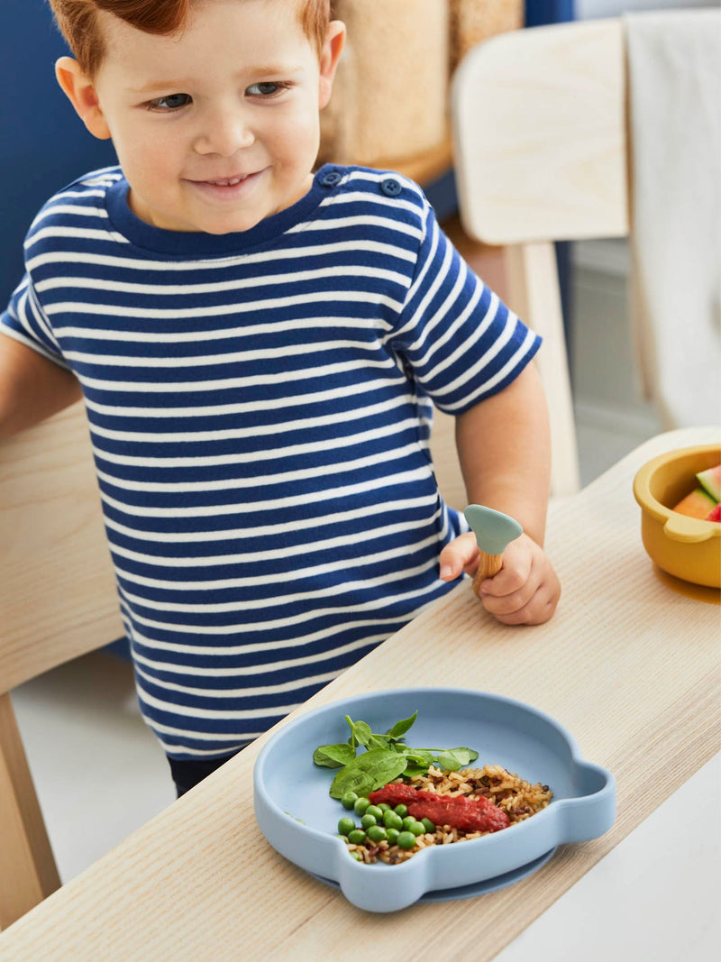 JoJo Maman Bébé blue silicone mealtime bear set, UK version