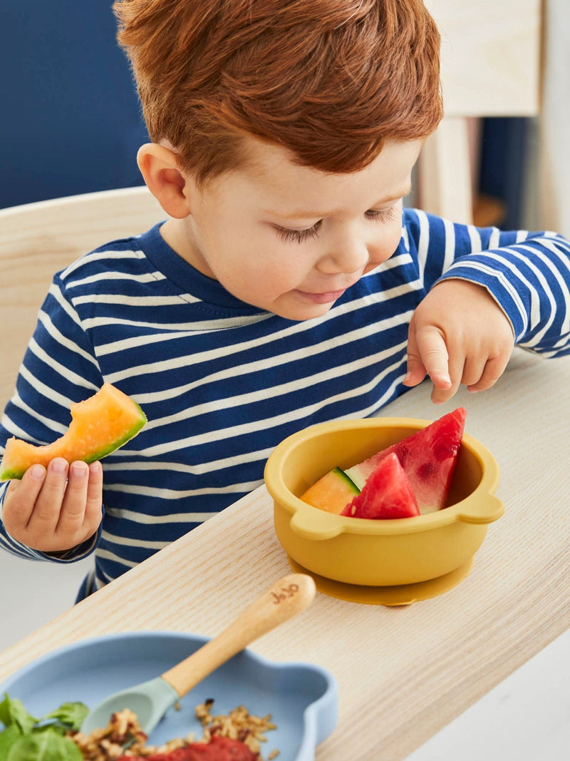 JoJo Maman Bébé blue silicone mealtime bear set, UK version