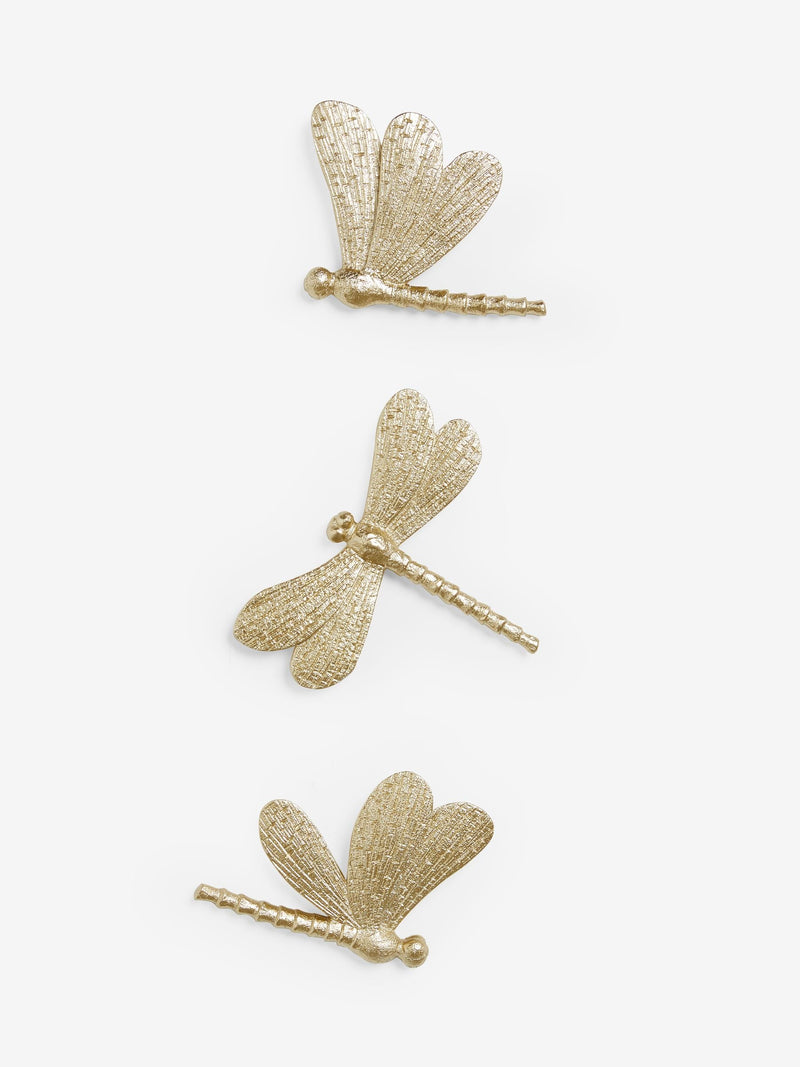 Gold set of 3 dragonflies wall plaque 15.5cm x 18cm x 3cm, UK version