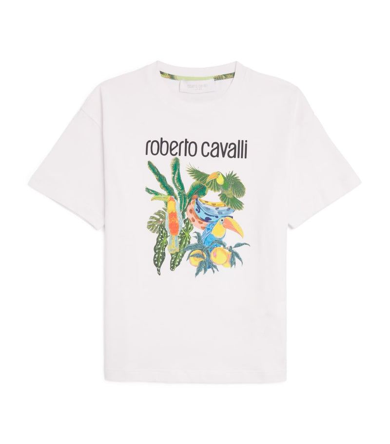 Roberto Cavalli cotton tropical logo T-shirt 4-14 years, imported from the UK