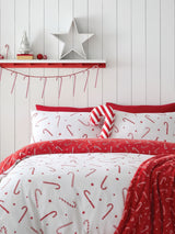 Catherine Lansfield White Christmas Candy Cane Non-Iron Duvet Cover Set