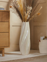 Natural Extra Large Pleated Ceramic Floor Vase