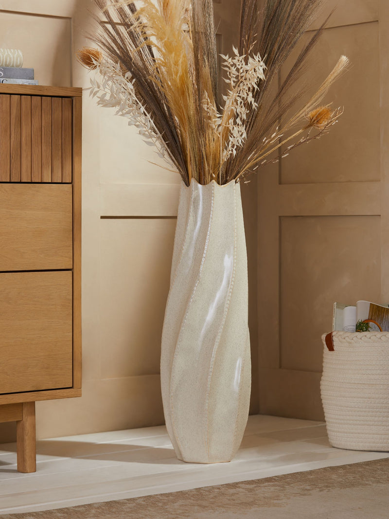 Ceramic Floor Vase with neutral reactive glaze, imported from the UK