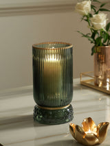 Green Ribbed Glass Hurricane Candle Holder Medium