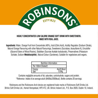 Robinsons orange squash 66ml, imported from the UK