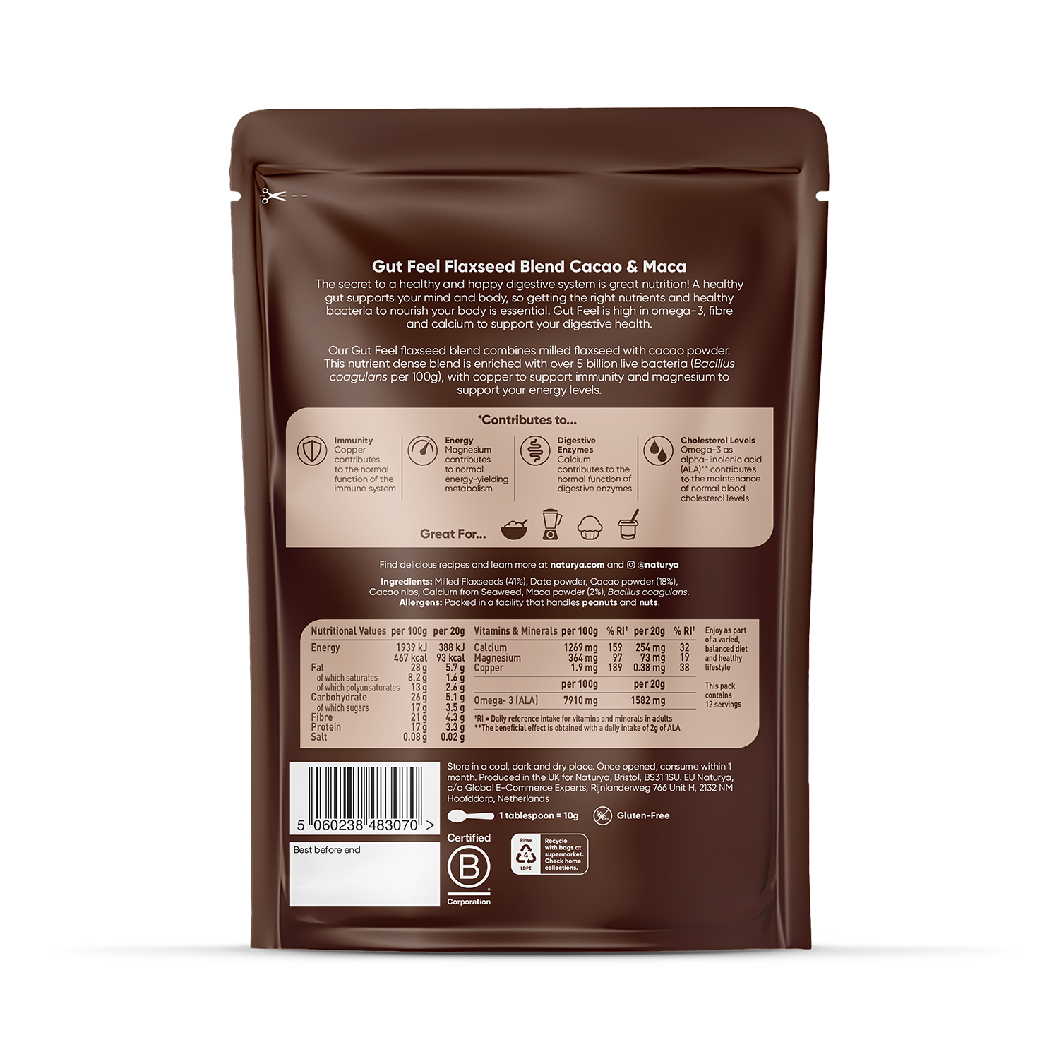 Naturya Gut Feel Flaxseed Blend Cacao & Maca 240g - 998863