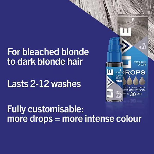 LIVE Hair Dye Drops Ice Silver 30ml, imported from the UK