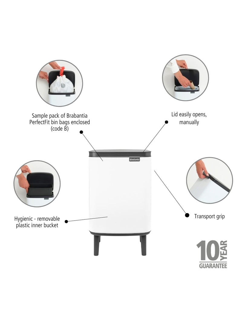 Brabantia White Bo Hi 7L waste bin - British product