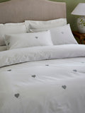 White Hearts Embroidered Duvet Cover Set (British brand)