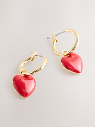 Red/Gold Tone Heart Hoop Earrings - Fashion Jewellery - 3cm x 1.5cm
