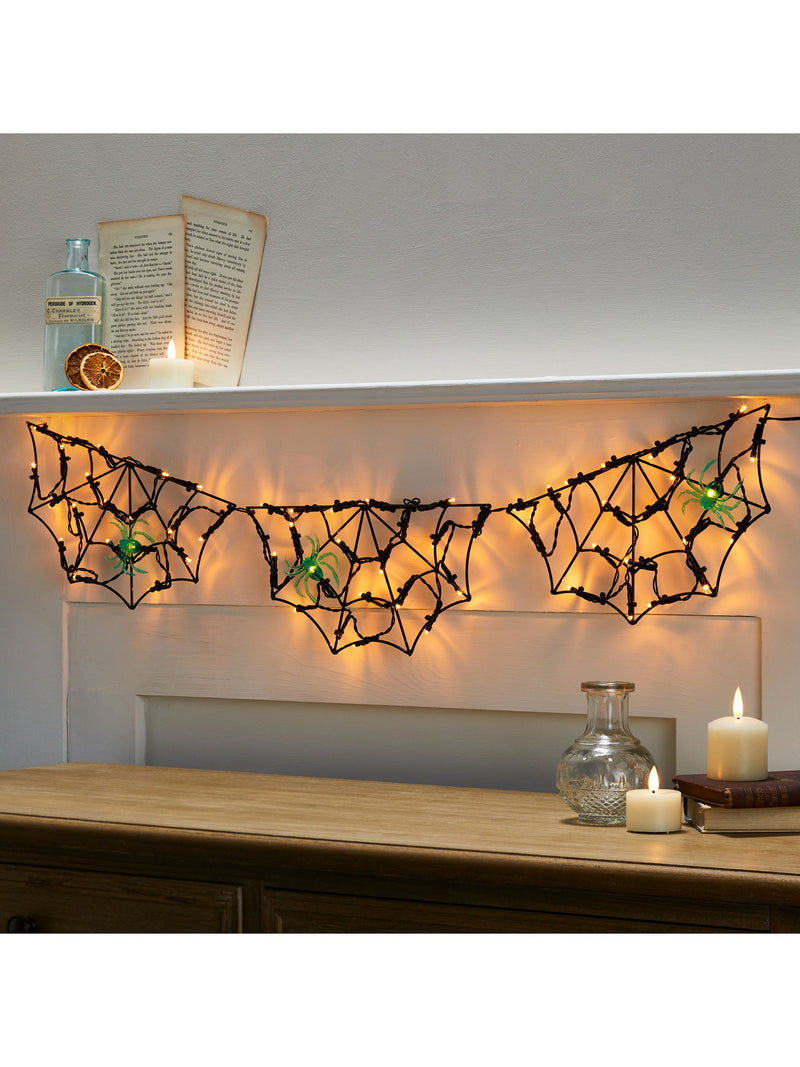 Lights4fun Black 90cm Spider Web Battery Operated Light