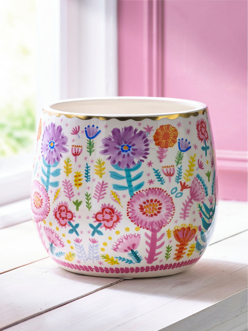 Lucy Tiffney floral large ceramic plant pot, UK version