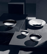 Large Stainless Steel Serving Bowl with Grooved Design, 26cm