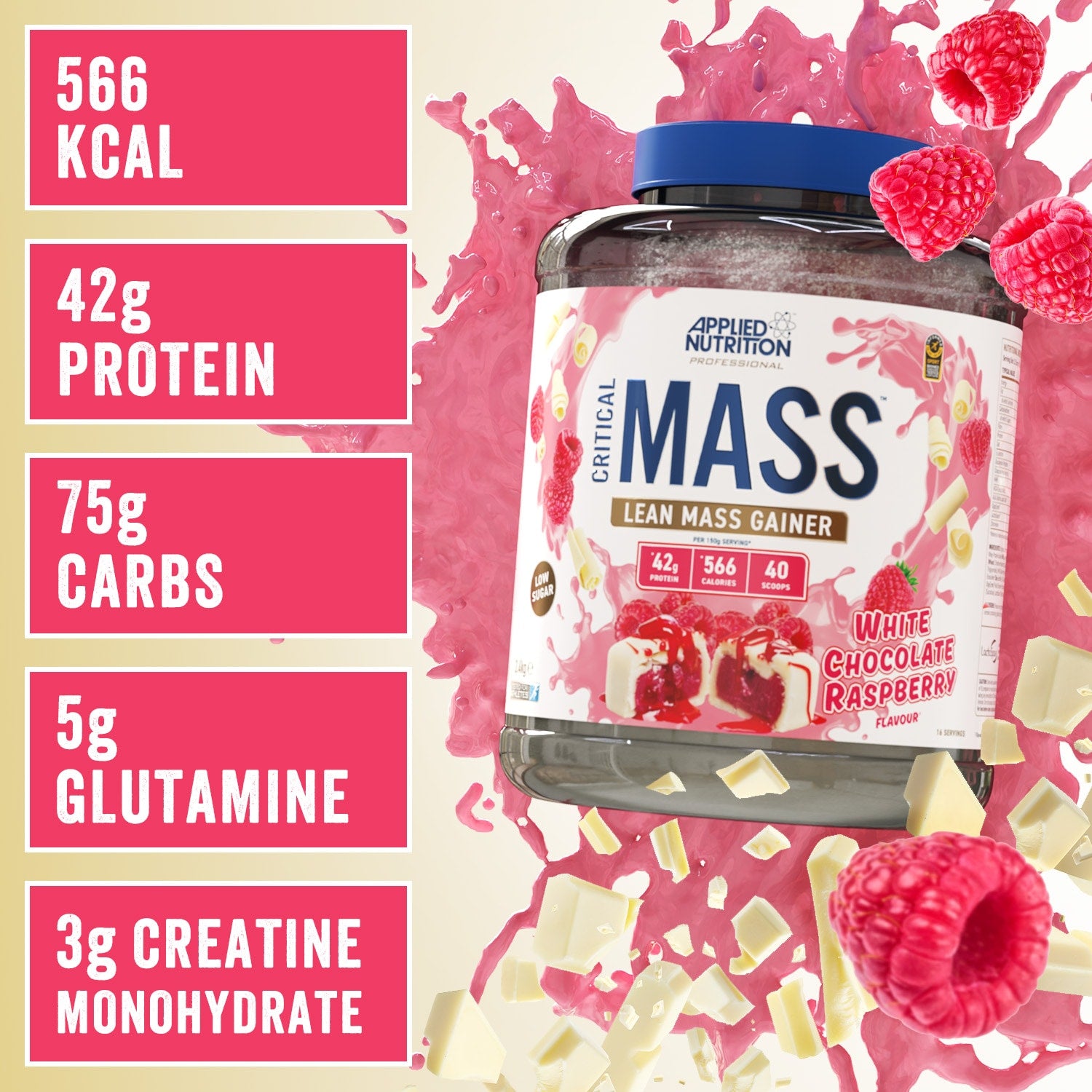 Applied Nutrition Critical Mass Professional Lean Mass Gainer Strawberry 2.4kg (16 Servings) - 999296
