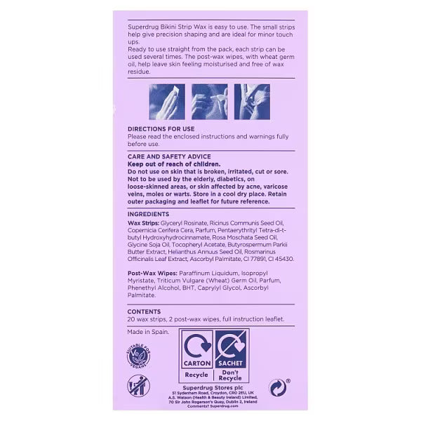 Superdrug Bikini Wax Strips Kit 20 Count (British brand)