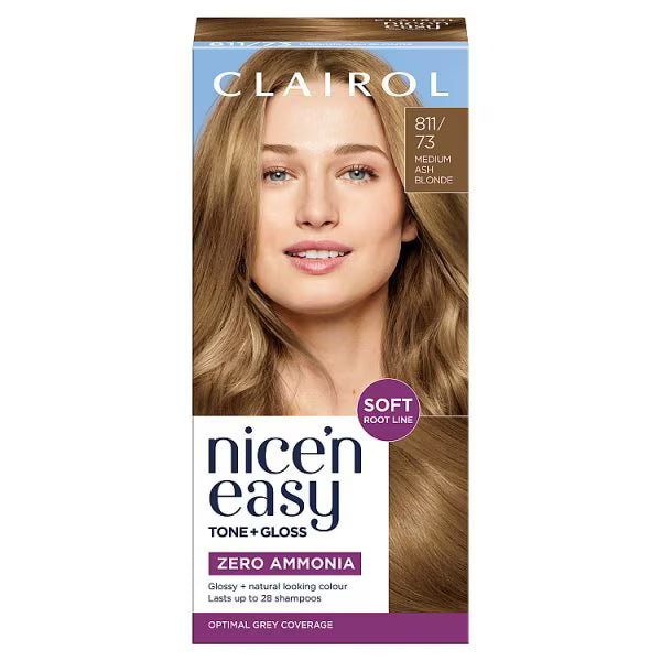 Clairol Nice'n Easy Semi-Permanent Hair Dye Med Ash Blonde - British product